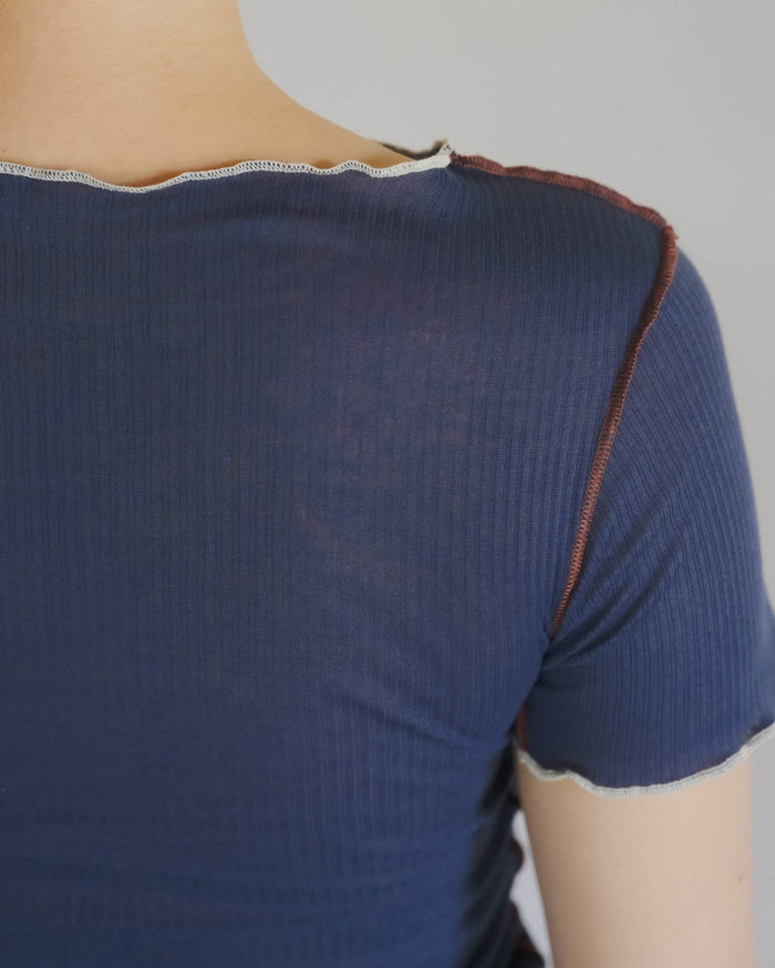 Baserange - T-shirt Vein Preston Blue - Coton biologique côtelé - Tops - TTVT-CR-SU26