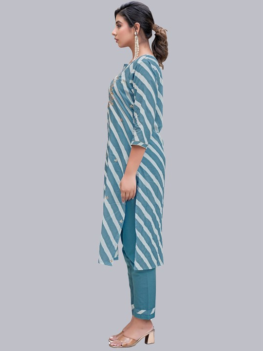 Women Ethnic Motifs Embroidered Mirror Work Kurta with Trousers