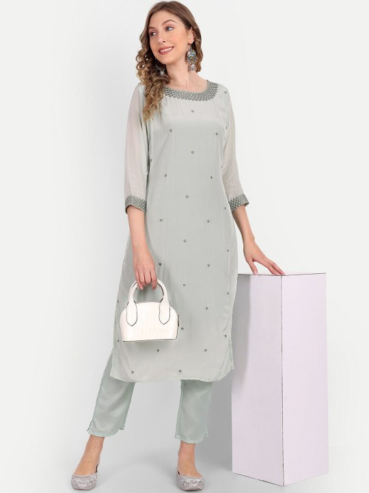 Women Ethnic Motifs Embroidered Mirror Work Kurta with Trousers