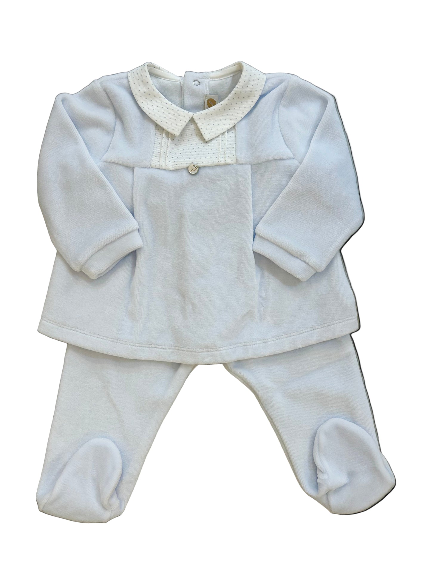 2pc Blue Velour w. Dots Collar | Pureté Du... Bébé