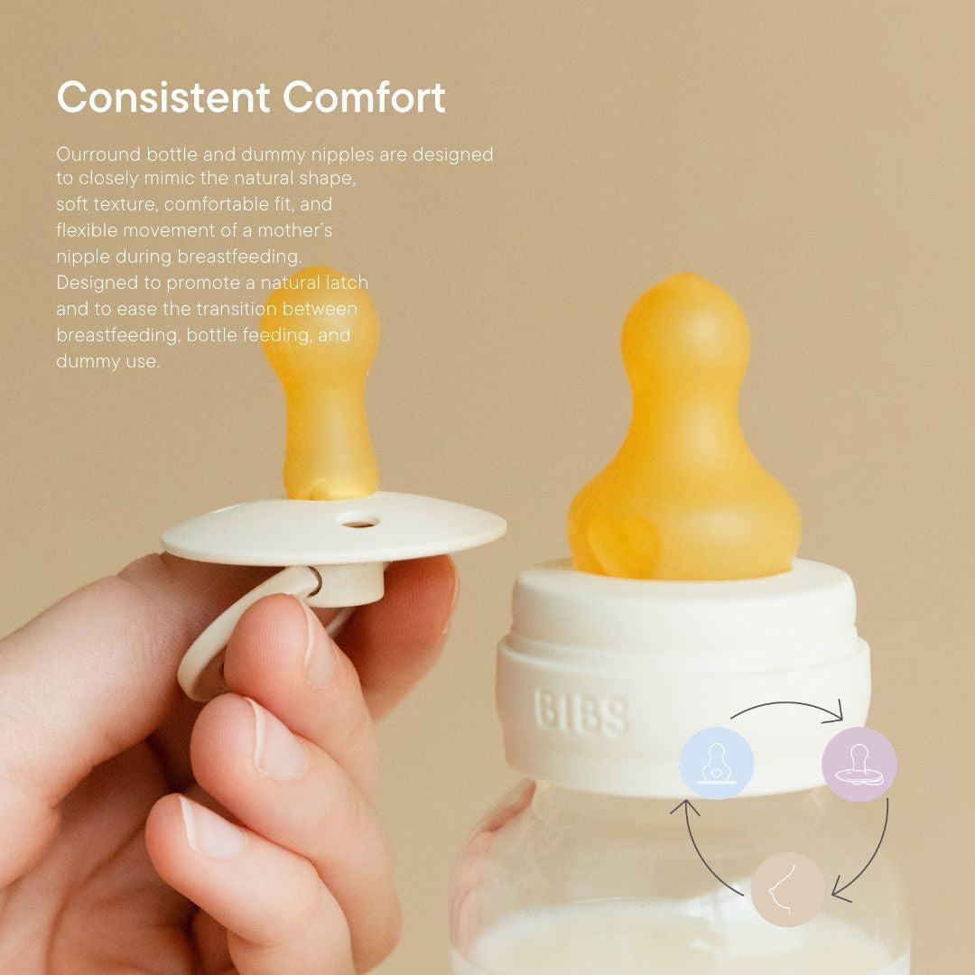 BIBS World Slow/Medium Flow Baby Bottle Round Silicone 4 Pack - Ivory