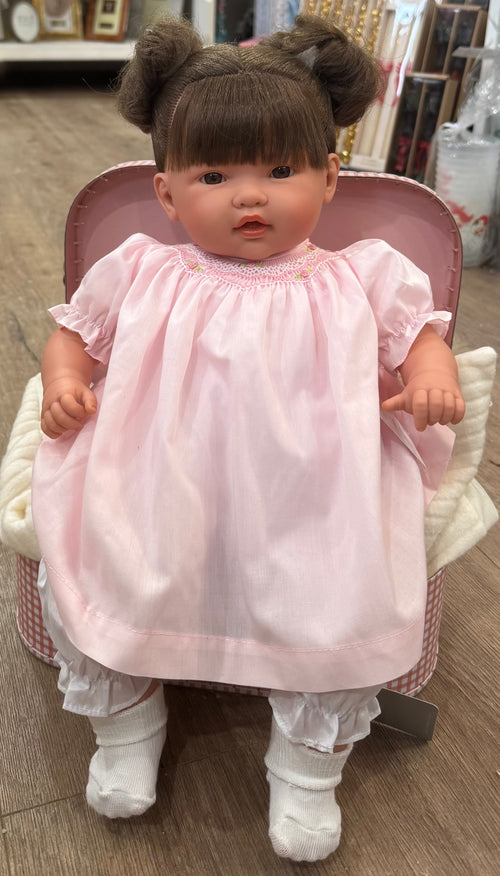 18" Blaire Brown Hair Doll with Pink Smock Dress