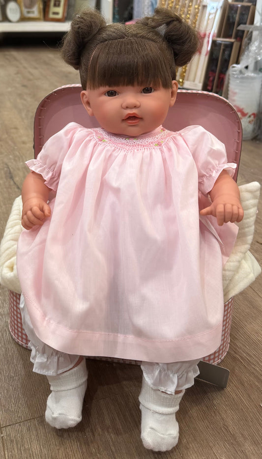 18" Blaire Brown Hair Doll with Pink Smock Dress