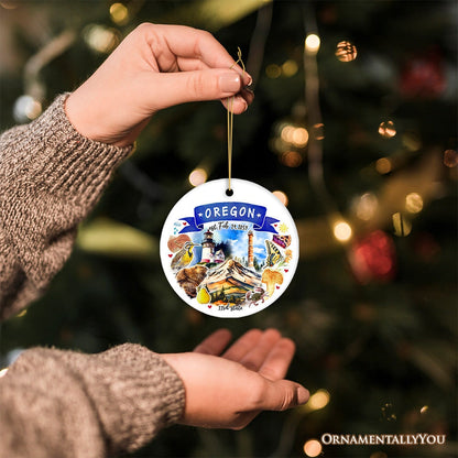 Artistic Oregon State Themes and Landmarks Christmas Ornament