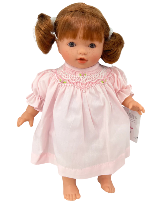 10" Holly Brown Eyes/ Red Hair Doll with Pink Smock Dress