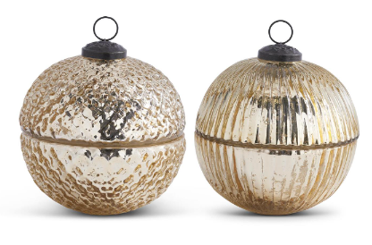 3.5" Filled Mercury Glass Lidded Ornament Candle