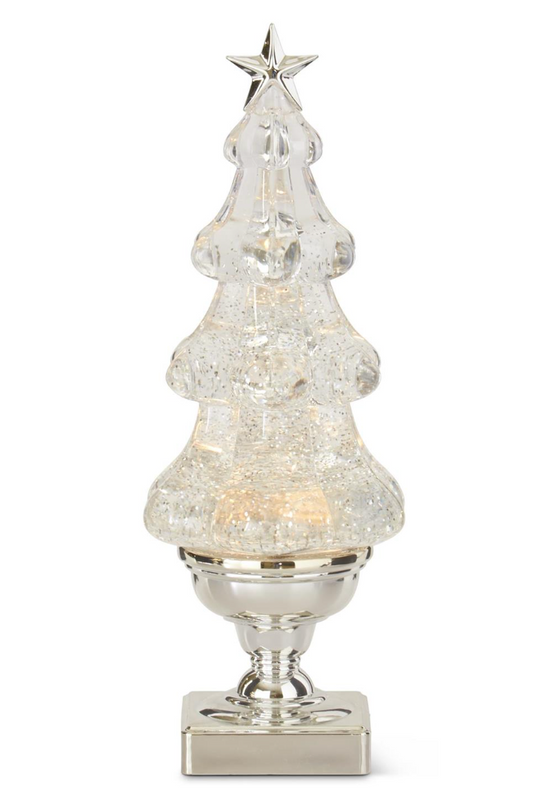 13.75" Clear Acrylic Swirling Glitter LED Tree Snow Globe