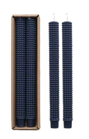 10"H Unscented Hobnail Navy Taper Candles