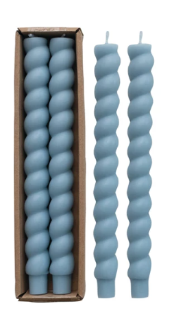 10"H Unscented Twisted Blue Taper Candles