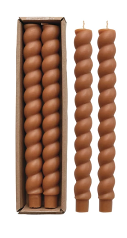 10"H Unscented Twisted Camel Taper Candles