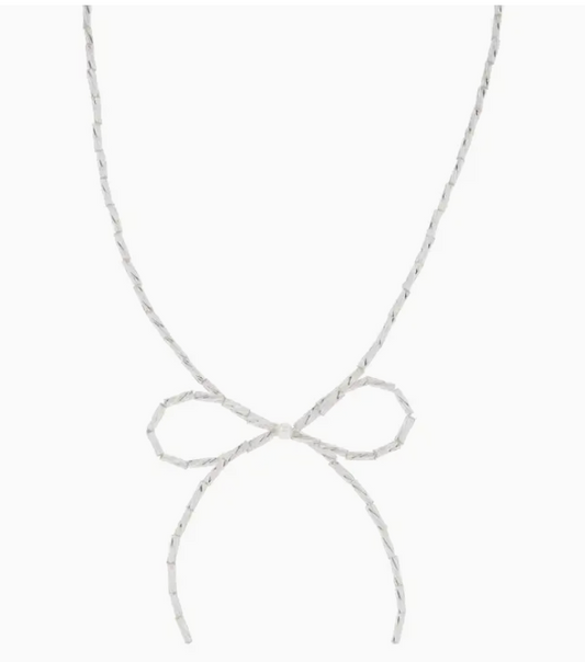 15" Silver Beaded Strand with Bow and Pearl Accent Necklace