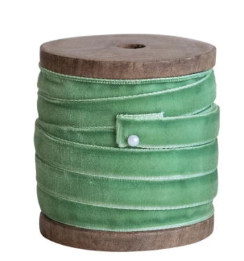 10 Yard Velvet Ribbon on Wood Spool - Green