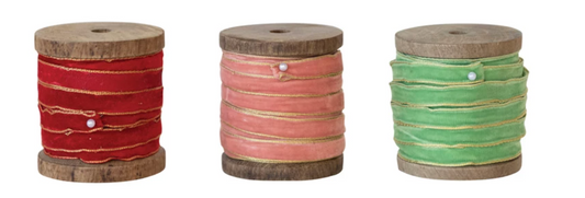 10 Yard Velvet Ribbon w/ Metallic Edges on Wood Spool