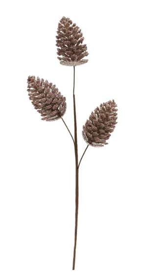 24"H Faux Beaded Pinecone Stem with Glitter, Champagne Finish