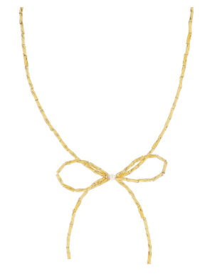 15" Gold Beaded Strand with Bow and Pearl Accent Necklace