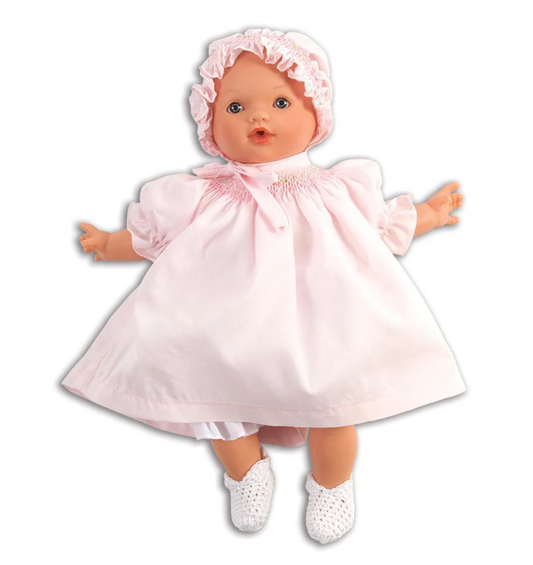 10" Aubrey Doll Brown Eyes with Pink Smock Dress & Bonnet