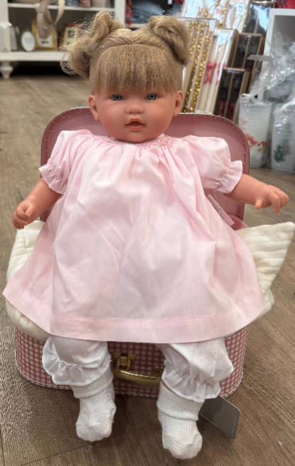 18" Blaire Blonde Hair Doll with Pink Smock Dress