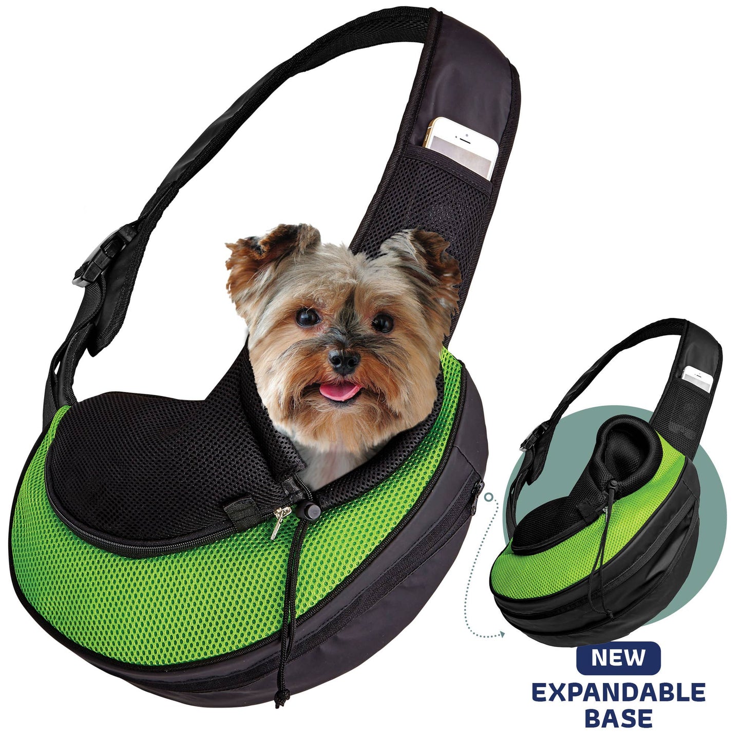 Pet Expandable Sling - Black: Green