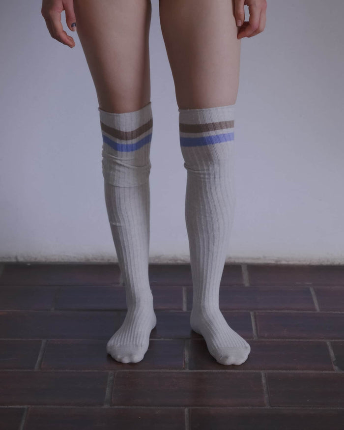 Baserange - Overknee Socks - Grey melange - Organic Rib Cotton - Accessoires - SORO-CR-SU26