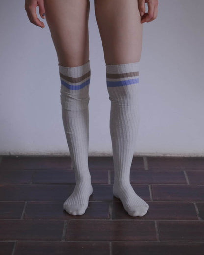 Baserange - Overknee Socks - Grey melange - Organic Rib Cotton - Accessoires - SORO-CR-SU26