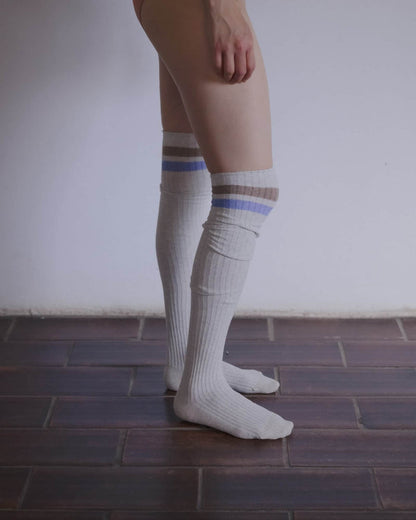 Baserange - Overknee Socks - Grey melange - Organic Rib Cotton - Accessoires - SORO-CR-SU26