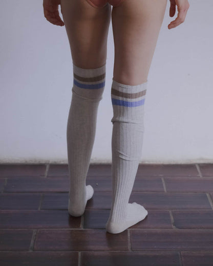 Baserange - Overknee Socks - Grey melange - Organic Rib Cotton - Accessoires - SORO-CR-SU26