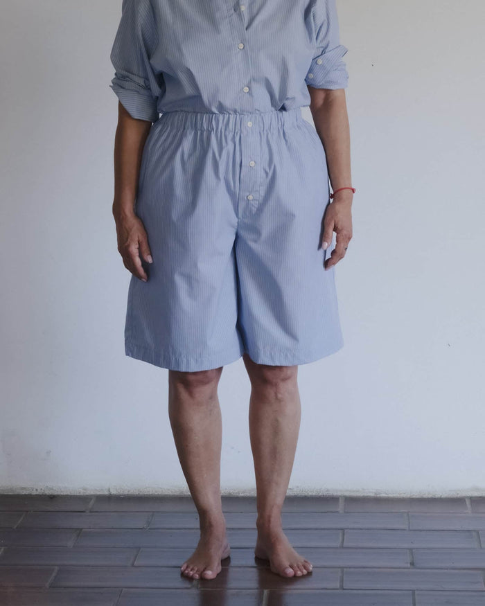 Baserange - Short Keep rayé bleu - Popeline de coton biologique - Jupes et Pantalons - SSKE-PO-SU26