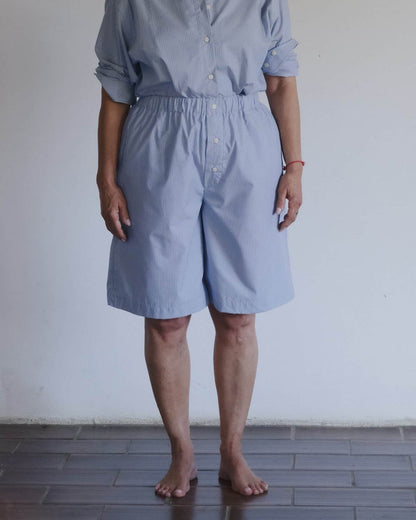 Baserange - Short Keep rayé bleu - Popeline de coton biologique - Jupes et Pantalons - SSKE-PO-SU26