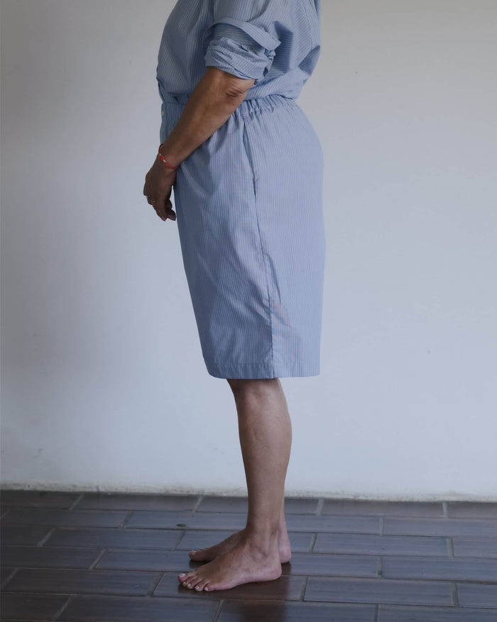 Baserange - Short Keep rayé bleu - Popeline de coton biologique - Jupes et Pantalons - SSKE-PO-SU26