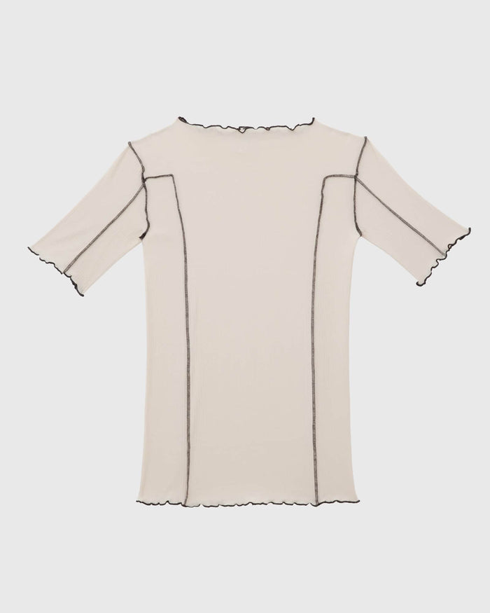 Baserange - T-shirt Omato 3/4 beige - Coton biologique fin côtelé - Tops - TTOM3-CR-SU26