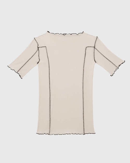 Baserange - T-shirt Omato 3/4 beige - Coton biologique fin côtelé - Tops - TTOM3-CR-SU26