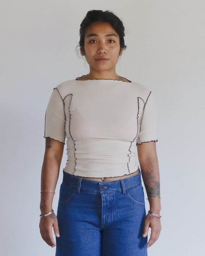 Baserange - T-shirt Omato 3/4 beige - Coton biologique fin côtelé - Tops - TTOM3-CR-SU26