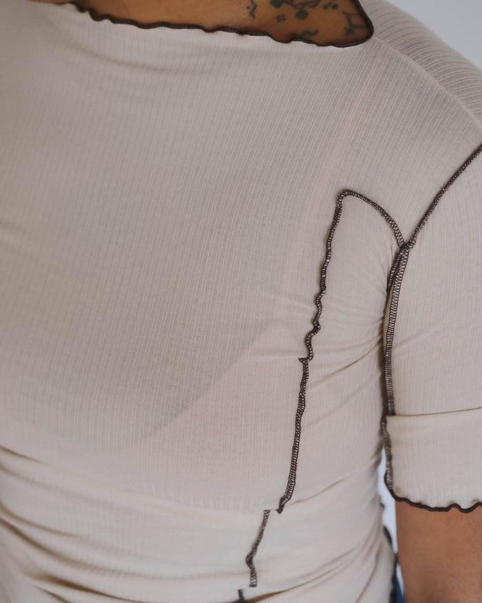 Baserange - T-shirt Omato 3/4 beige - Coton biologique fin côtelé - Tops - TTOM3-CR-SU26