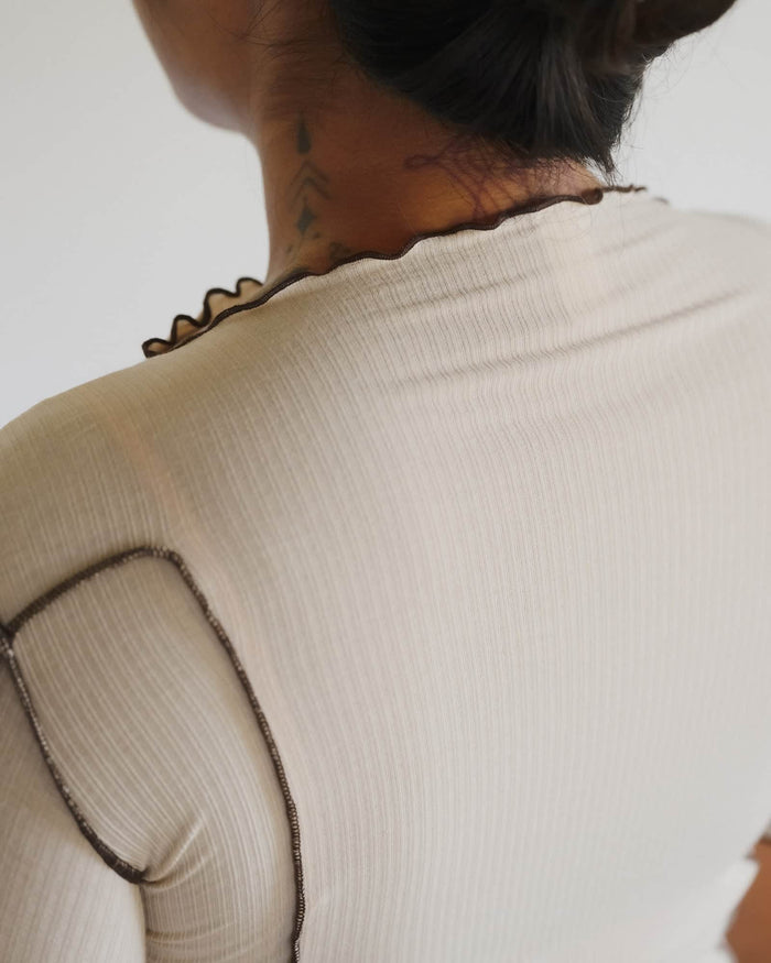 Baserange - T-shirt Omato 3/4 beige - Coton biologique fin côtelé - Tops - TTOM3-CR-SU26