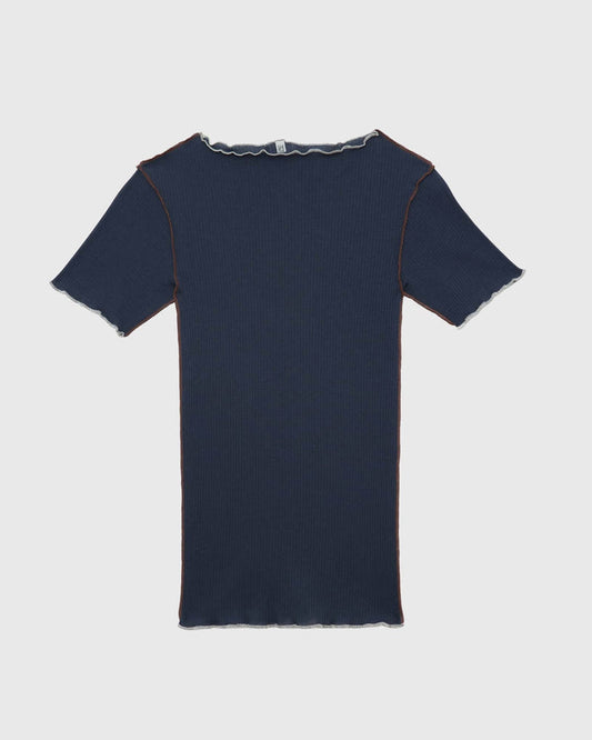 Baserange - T-shirt Vein Preston Blue - Coton biologique côtelé - Tops - TTVT-CR-SU26