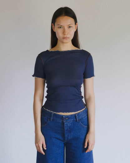 Baserange - T-shirt Vein Preston Blue - Coton biologique côtelé - Tops - TTVT-CR-SU26