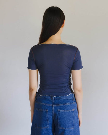 Baserange - T-shirt Vein Preston Blue - Coton biologique côtelé - Tops - TTVT-CR-SU26