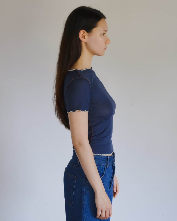 Baserange - T-shirt Vein Preston Blue - Coton biologique côtelé - Tops - TTVT-CR-SU26