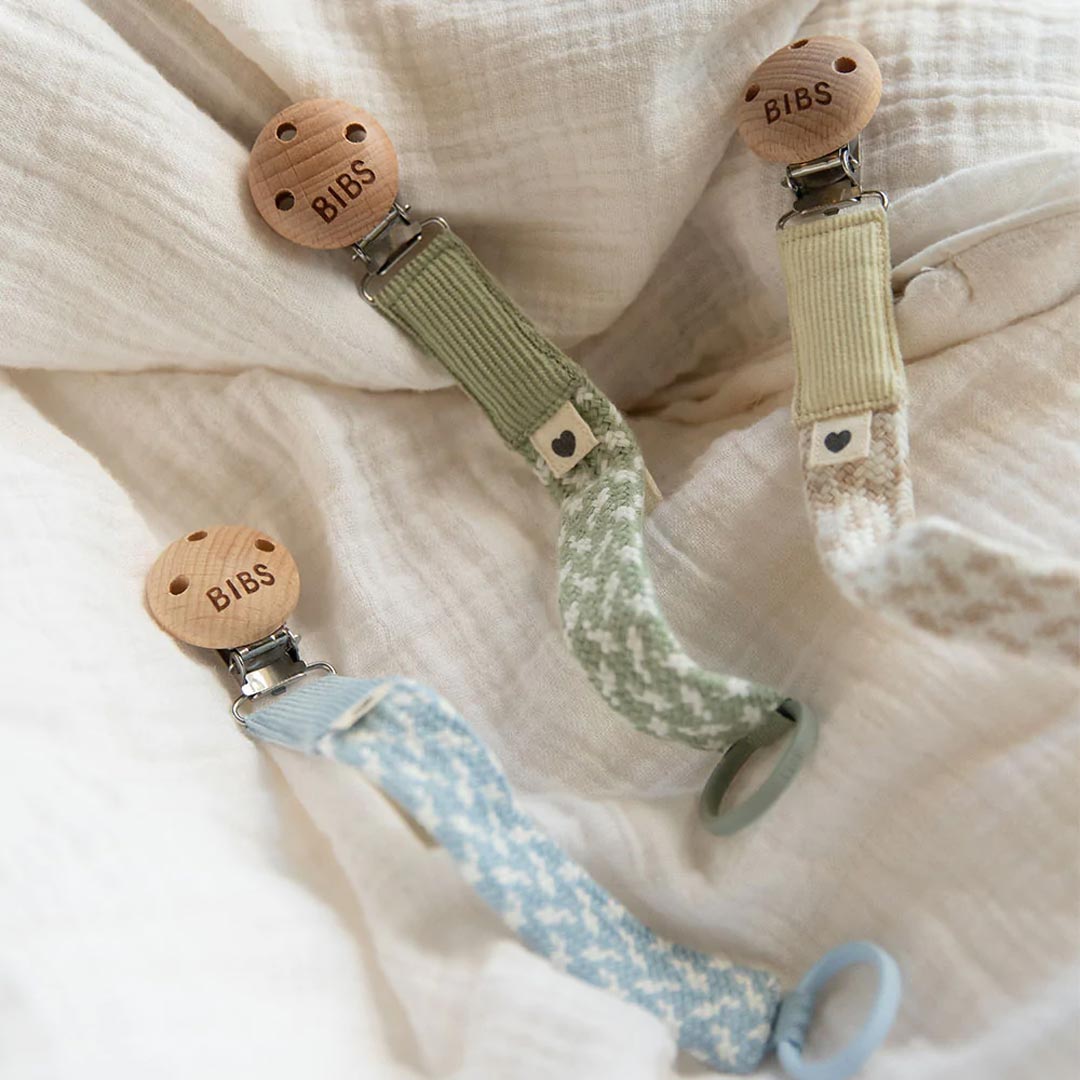 BIBS Paci Braid Pacifier Clip - Sage + Ivory
