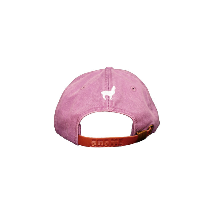 Image of back of plum dad hat with embroidered llama