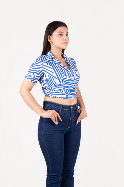 Cotton Printed Shirt with Bow