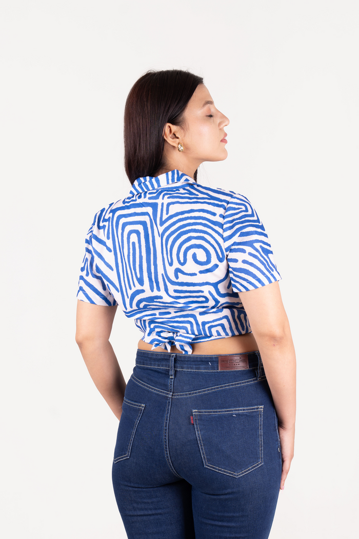 Cotton Printed Shirt with Bow