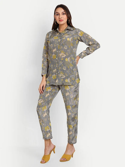 Digital Print Co-Ord Sets in Grey Pure Muslin