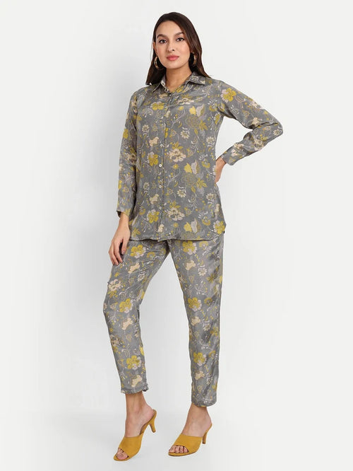 Digital Print Co-Ord Sets in Grey Pure Muslin