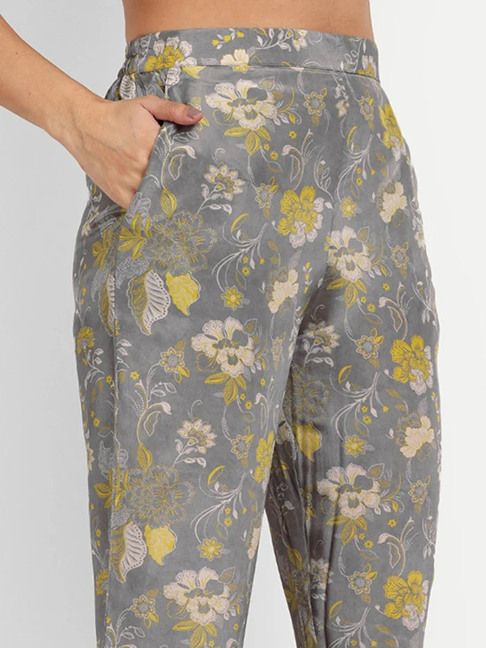 Digital Print Co-Ord Sets in Grey Pure Muslin