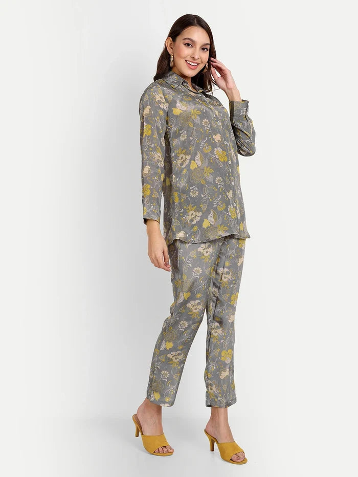 Digital Print Co-Ord Sets in Grey Pure Muslin