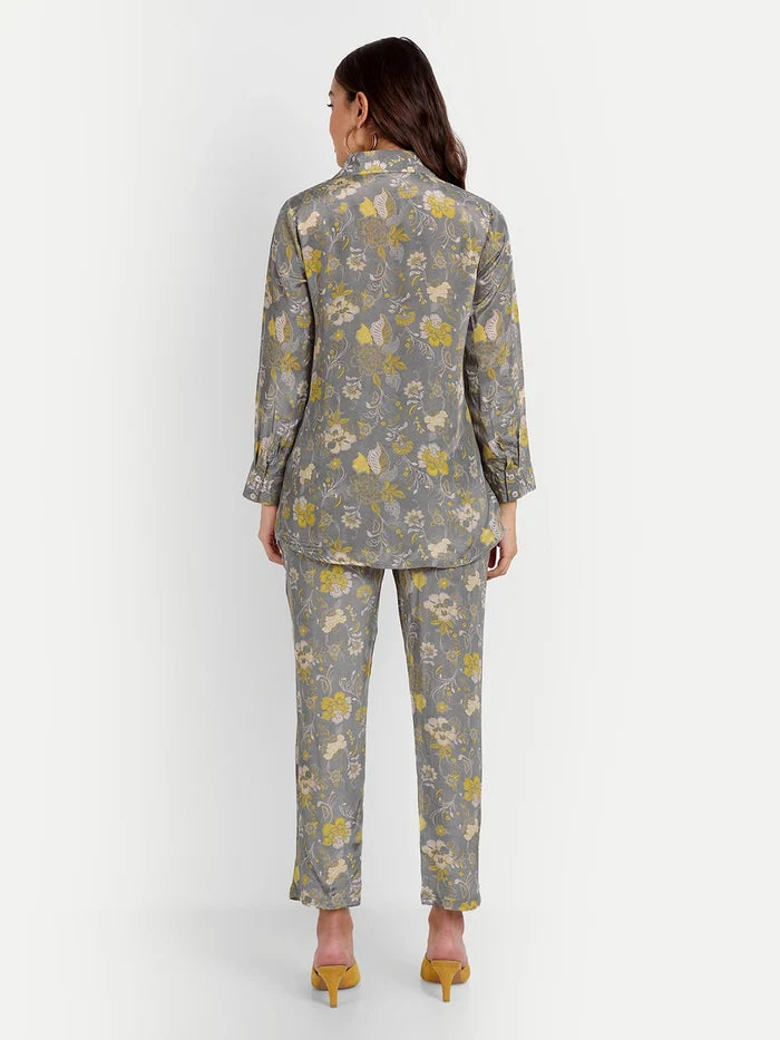 Digital Print Co-Ord Sets in Grey Pure Muslin