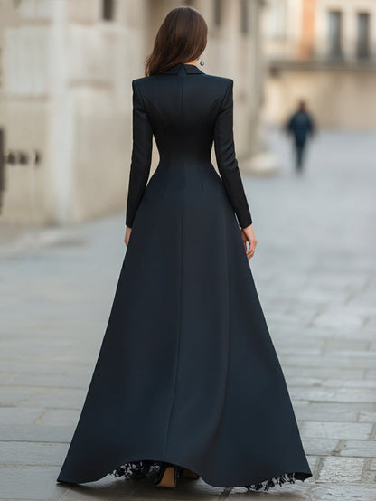 Elegant Tailored Blazer Panel Lace Gown Set