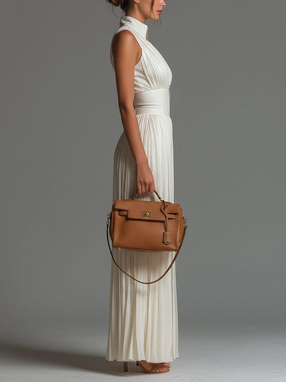 ESSENTIAL – White Pleated Chiffon Jumpsuit for Women