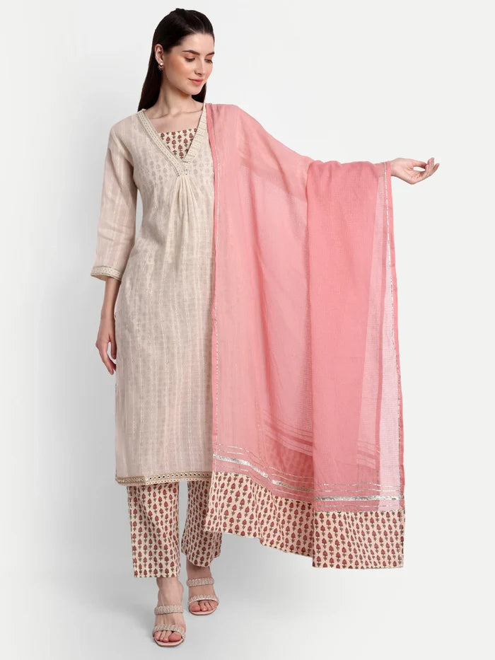 Ethnic Motifs Print Pure Cotton Kurta With Pant & Dupatta